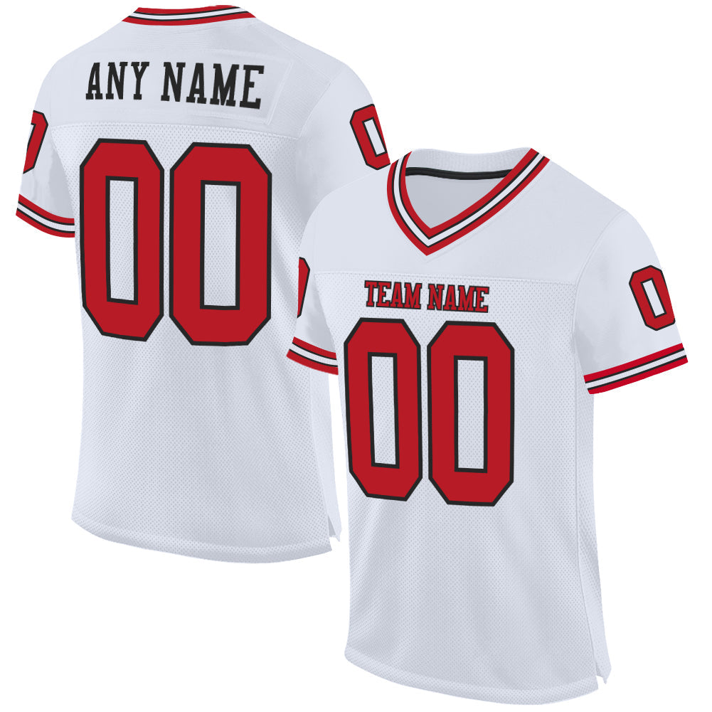 Custom White Red-Black Mesh Authentic Throwback Football Jersey - Sky-Custom