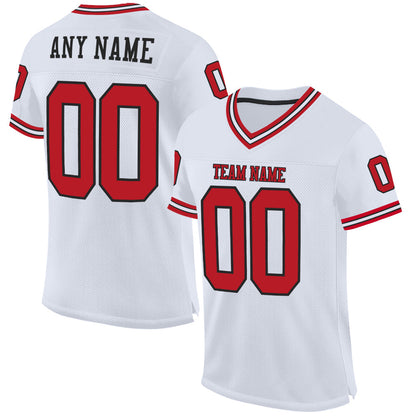Custom White Red-Black Mesh Authentic Throwback Football Jersey - Sky-Custom