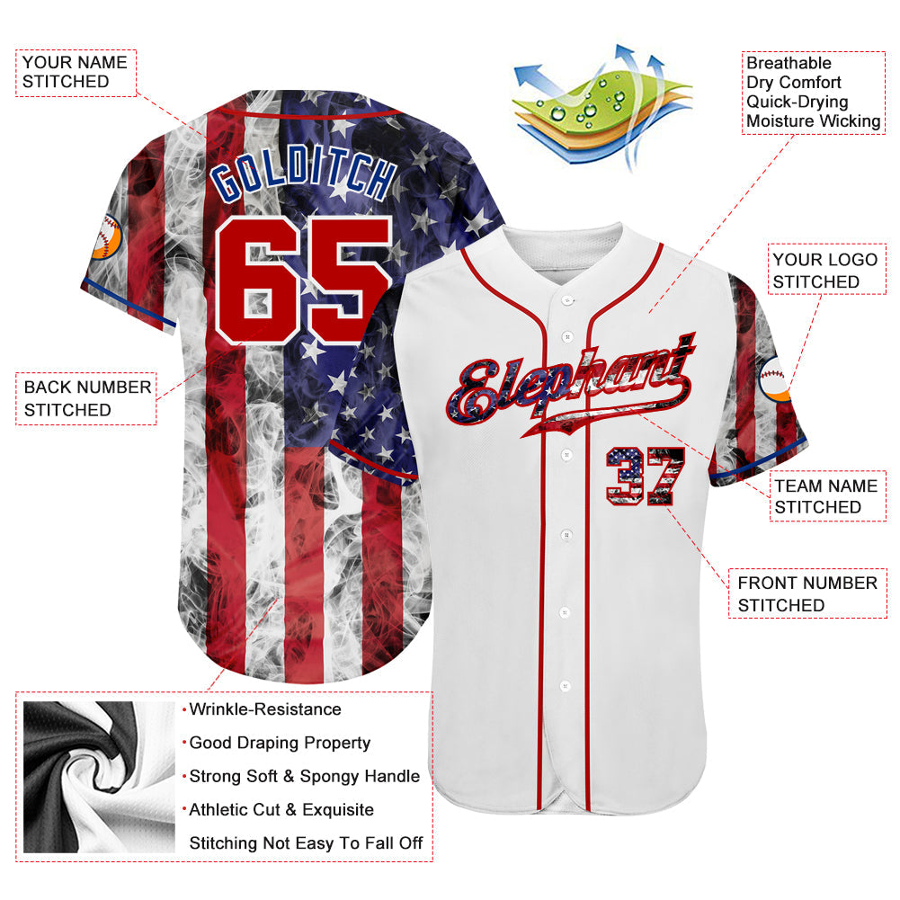 Custom White Red-Royal 3D American Flag Authentic Baseball Jersey - Sky-Custom