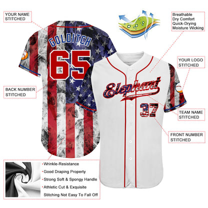 Custom White Red-Royal 3D American Flag Authentic Baseball Jersey - Sky-Custom