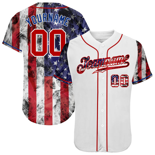 Custom White Red-Royal 3D American Flag Authentic Baseball Jersey - Sky-Custom