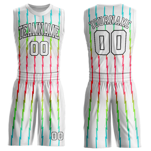 Custom White White-Red Round Neck Sublimation Basketball Suit Jersey - Sky-Custom