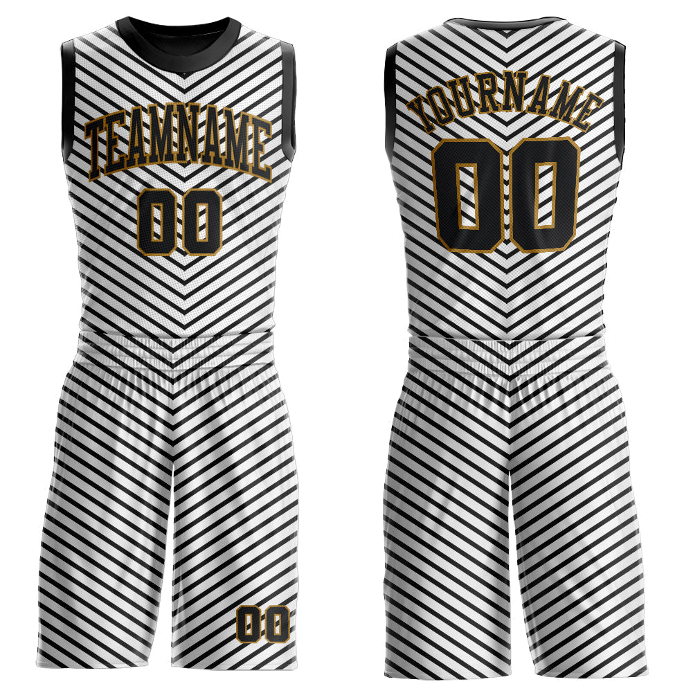 Custom White Black-Old Gold Round Neck Sublimation Basketball Suit Jersey - Sky-Custom