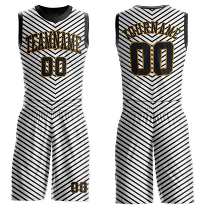 Custom White Black-Old Gold Round Neck Sublimation Basketball Suit Jersey - Sky-Custom