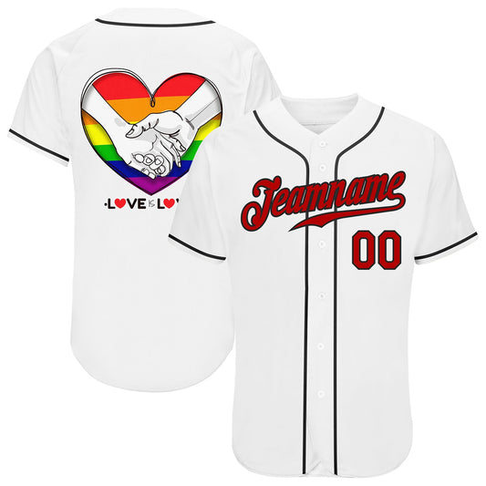 Custom White Red-Black Rainbow Colored Heart For Pride Month Love Is Love LGBT Authentic Baseball Jersey - Sky-Custom