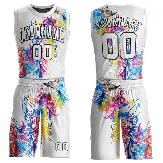 Custom White White-Black Round Neck Sublimation Basketball Suit Jersey - Sky-Custom
