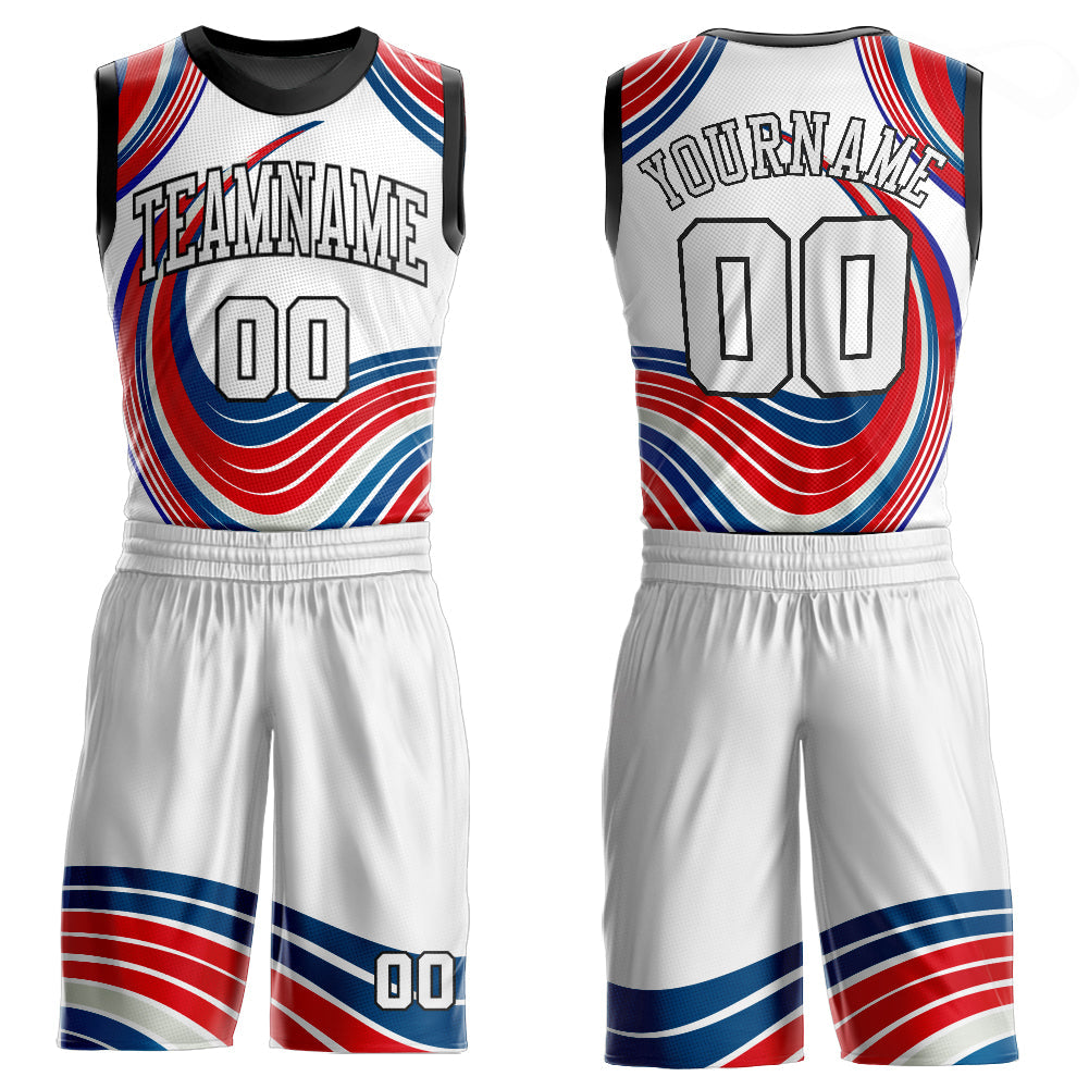 Custom White White-Red Round Neck Sublimation Basketball Suit Jersey - Sky-Custom
