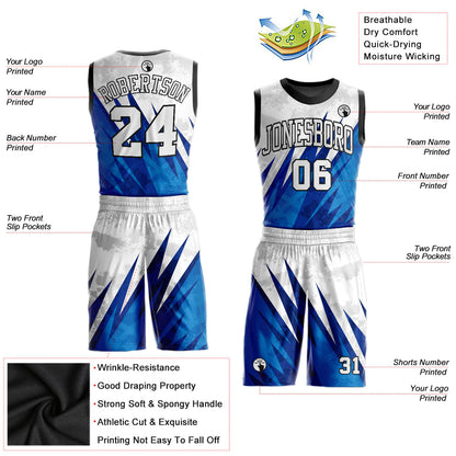 Custom White White-Royal Round Neck Sublimation Basketball Suit Jersey - Sky-Custom