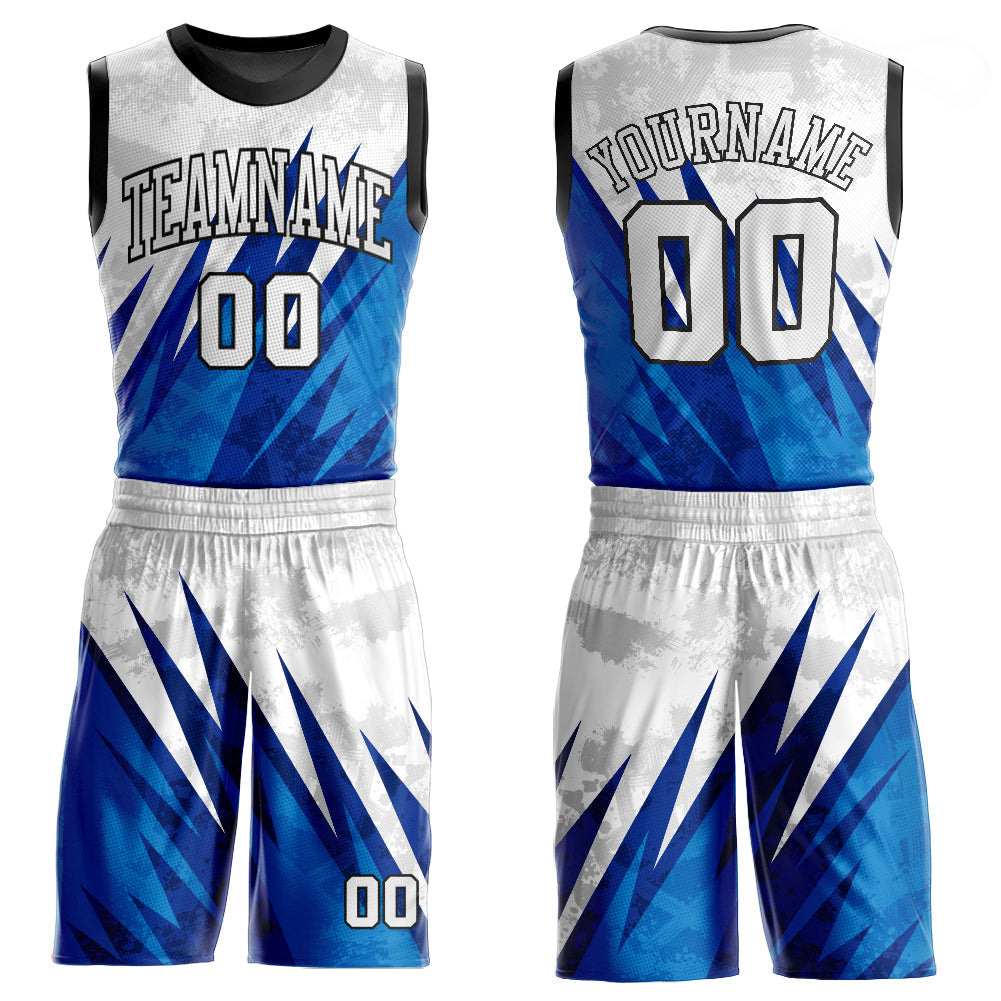 Custom White White-Royal Round Neck Sublimation Basketball Suit Jersey - Sky-Custom