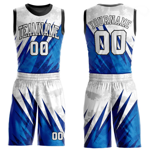 Custom White White-Royal Round Neck Sublimation Basketball Suit Jersey - Sky-Custom