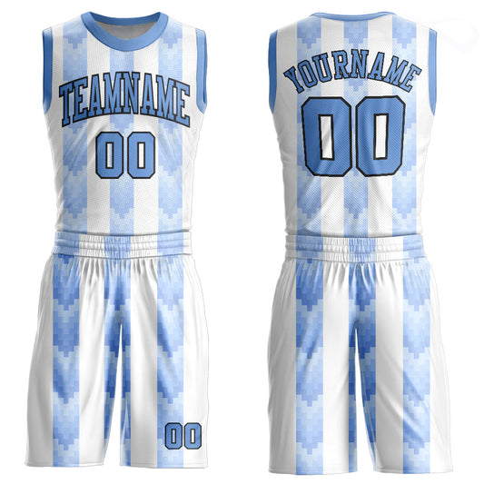 Custom White Light Blue-Black Round Neck Sublimation Basketball Suit Jersey - Sky-Custom