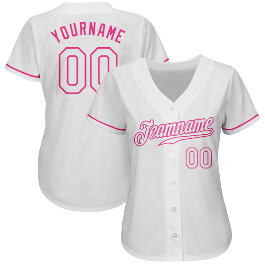 Custom White White-Pink Authentic Baseball Jersey - Sky-Custom