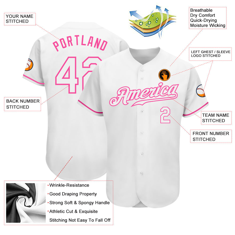 Custom White White-Pink Authentic Baseball Jersey - Sky-Custom