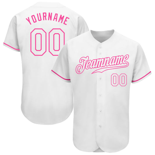 Custom White White-Pink Authentic Baseball Jersey - Sky-Custom