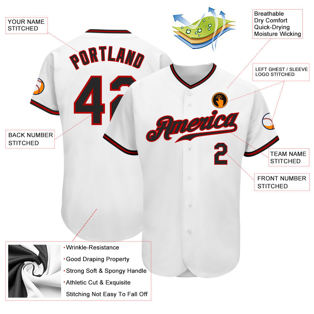 Custom White Black-Red Authentic Baseball Jersey - Sky-Custom