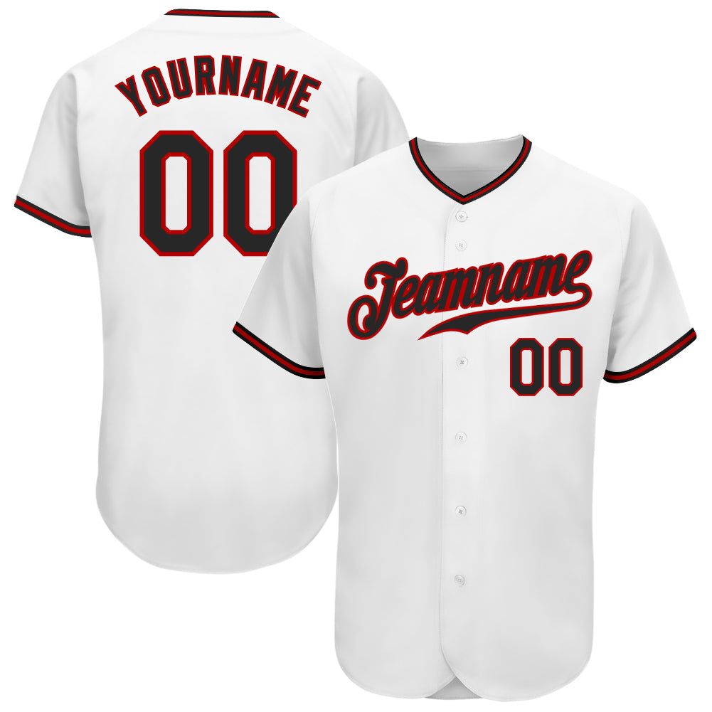 Custom White Black-Red Authentic Baseball Jersey - Sky-Custom