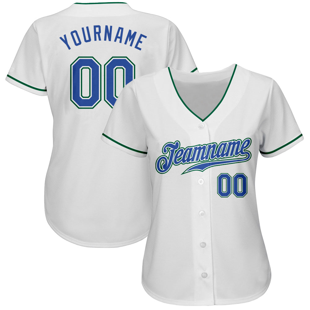 Custom White Blue-Kelly Green Authentic Baseball Jersey - Sky-Custom