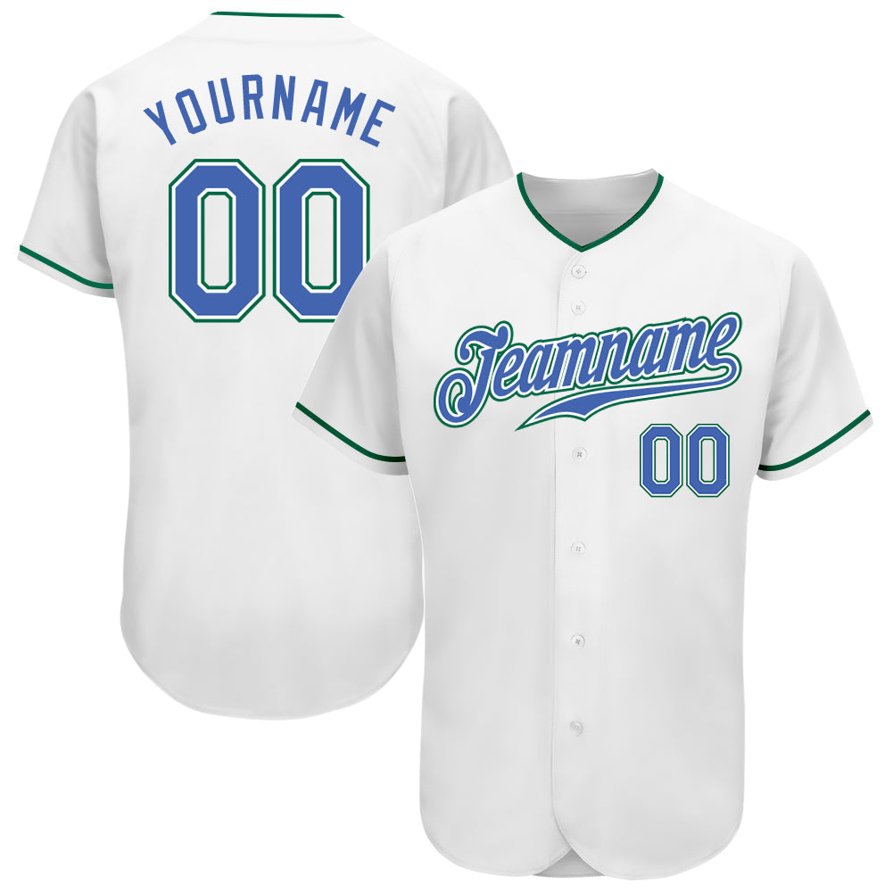 Custom White Blue-Kelly Green Authentic Baseball Jersey - Sky-Custom