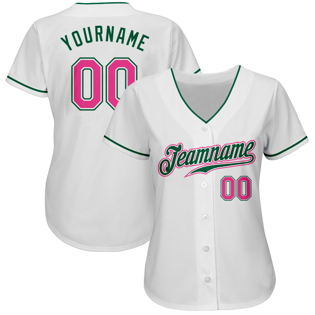 Custom White Pink-Kelly Green Authentic Baseball Jersey - Sky-Custom
