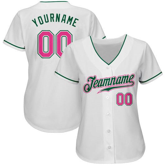 Custom White Pink-Kelly Green Authentic Baseball Jersey - Sky-Custom