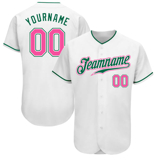 Custom White Pink-Kelly Green Authentic Baseball Jersey - Sky-Custom