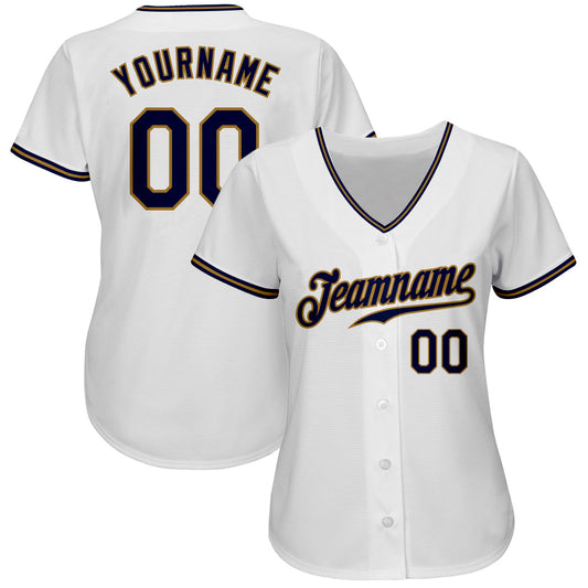 Custom White Navy-Old Gold Authentic Baseball Jersey - Sky-Custom