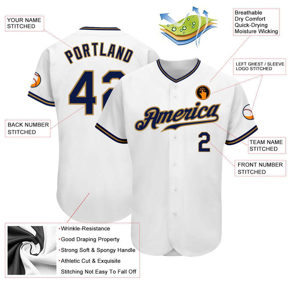 Custom White Navy-Old Gold Authentic Baseball Jersey - Sky-Custom