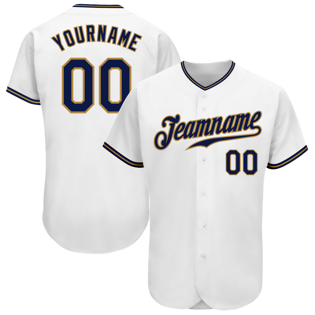 Custom White Navy-Old Gold Authentic Baseball Jersey - Sky-Custom