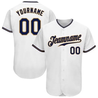 Custom White Navy-Old Gold Authentic Baseball Jersey - Sky-Custom