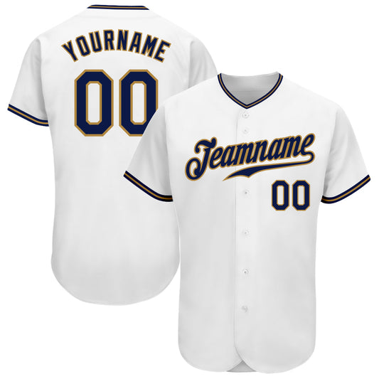 Custom White Navy-Old Gold Authentic Baseball Jersey - Sky-Custom