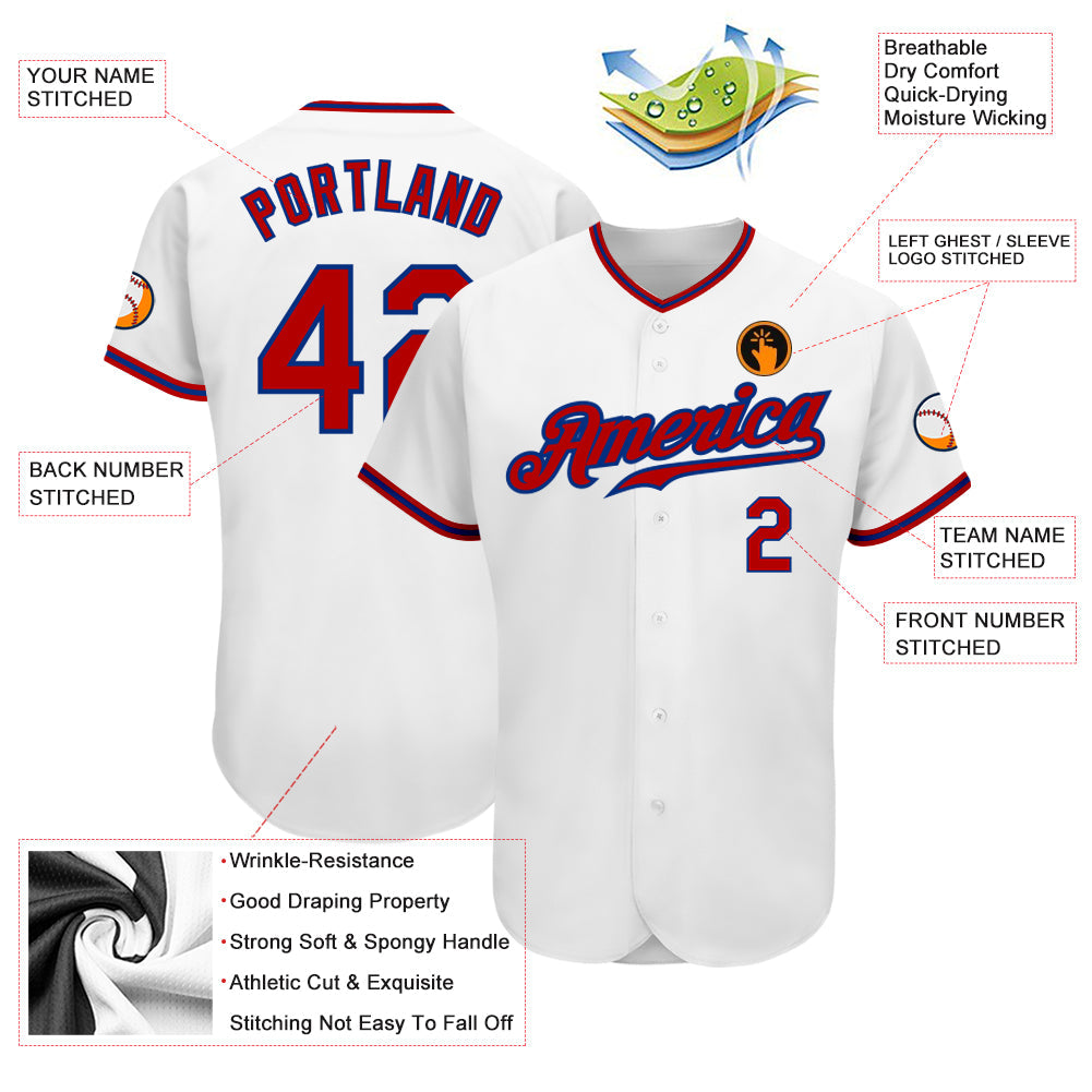 Custom White Red-Royal Authentic Baseball Jersey - Sky-Custom