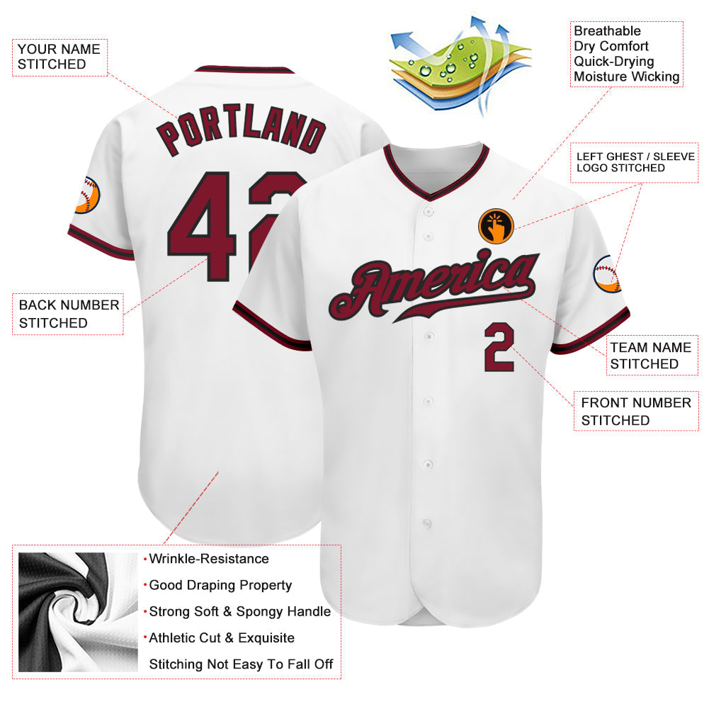 Custom White Crimson-Black Authentic Baseball Jersey - Sky-Custom