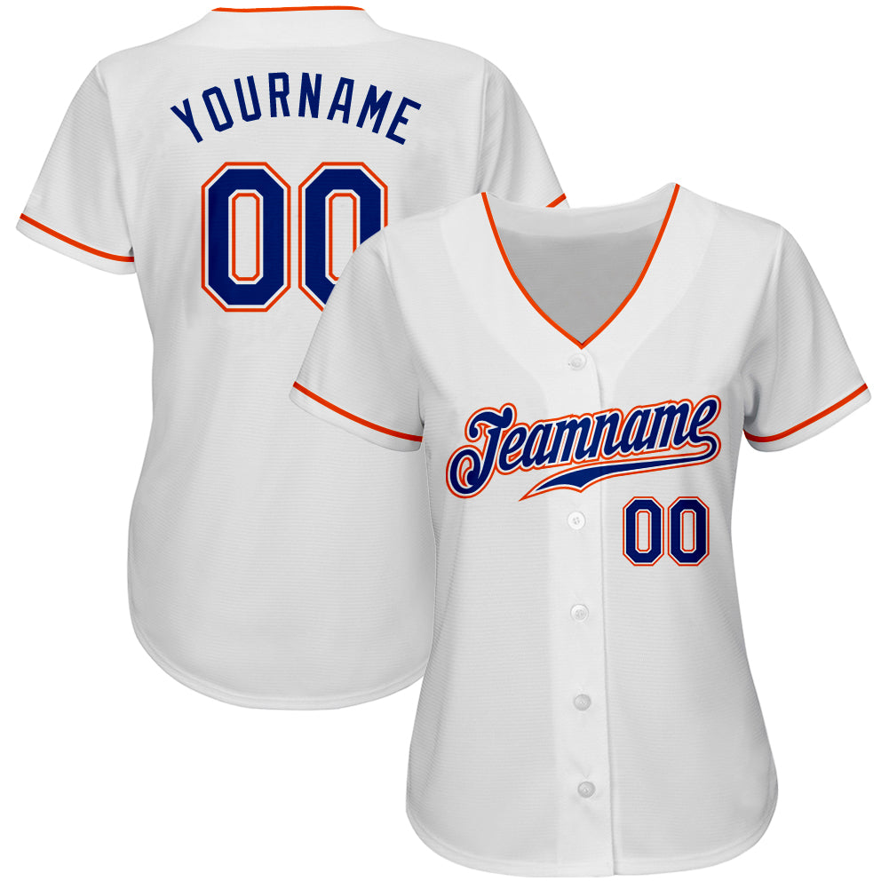 Custom White Royal-Orange Authentic Baseball Jersey - Sky-Custom