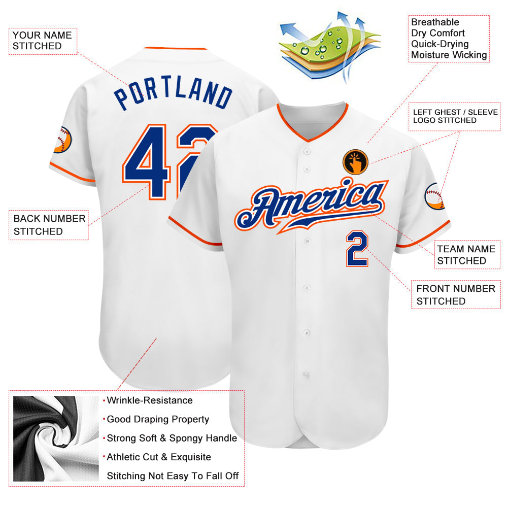 Custom White Royal-Orange Authentic Baseball Jersey - Sky-Custom