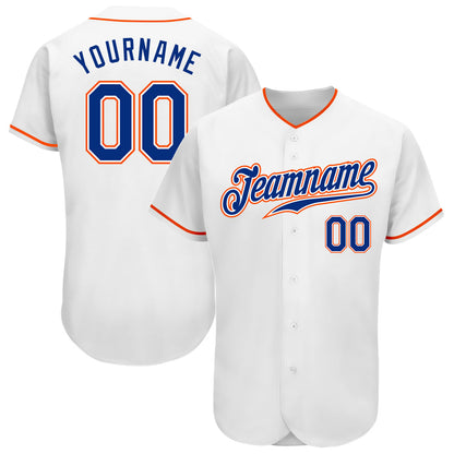 Custom White Royal-Orange Authentic Baseball Jersey - Sky-Custom