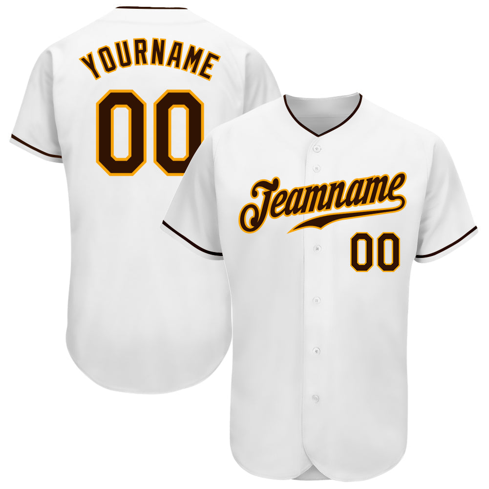 Custom White Brown-Gold Authentic Baseball Jersey - Sky-Custom