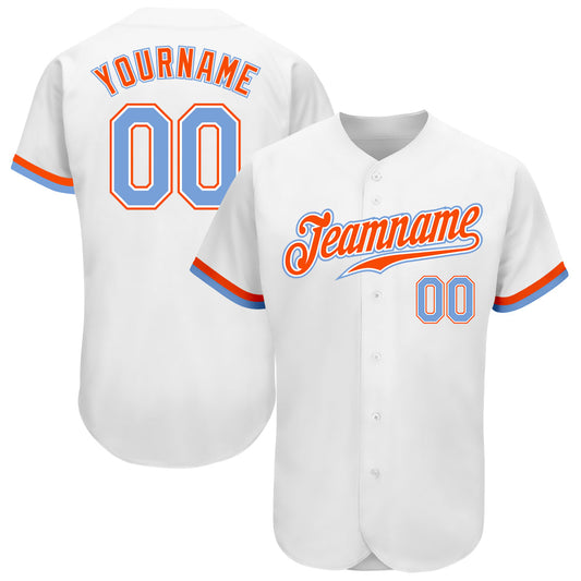 Custom White Powder Blue-Orange Authentic Baseball Jersey - Sky-Custom