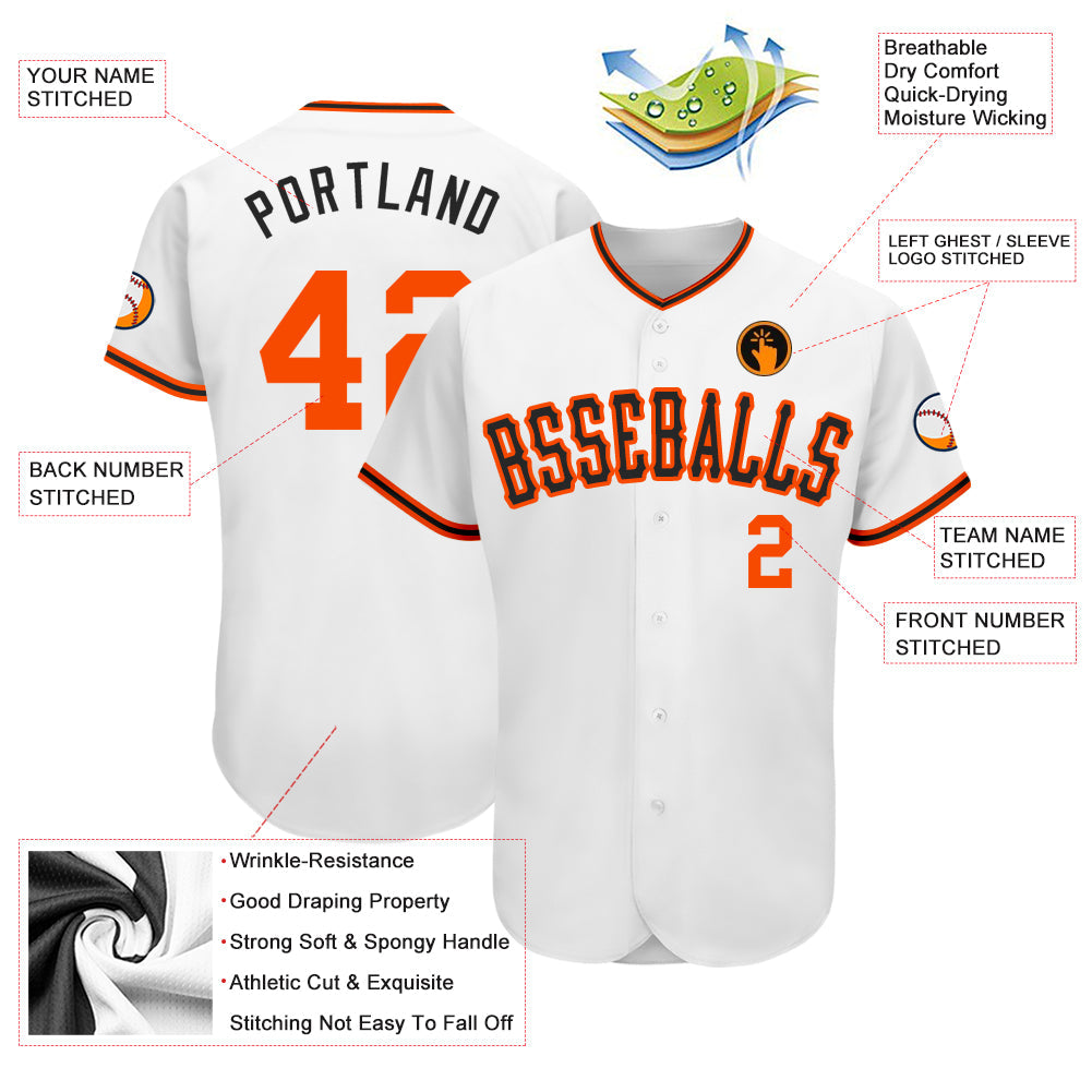 Custom White Orange-Black Authentic Baseball Jersey - Sky-Custom