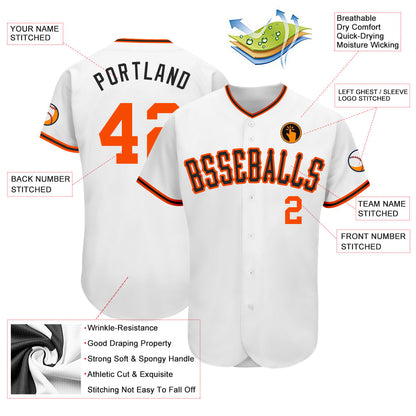 Custom White Orange-Black Authentic Baseball Jersey - Sky-Custom