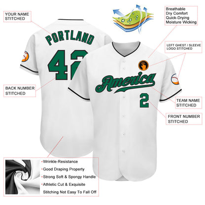 Custom White Kelly Green-Black Authentic Baseball Jersey - Sky-Custom