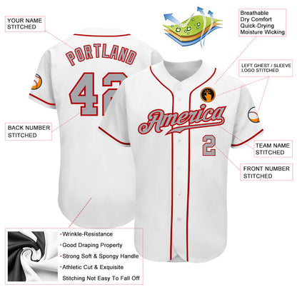 Custom White Gray-Red Authentic Baseball Jersey - Sky-Custom