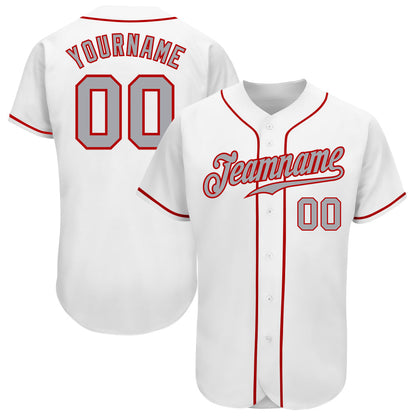 Custom White Gray-Red Authentic Baseball Jersey - Sky-Custom