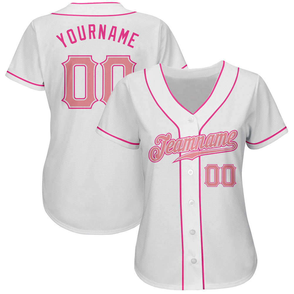 Custom White Medium Pink-Pink Authentic Baseball Jersey - Sky-Custom