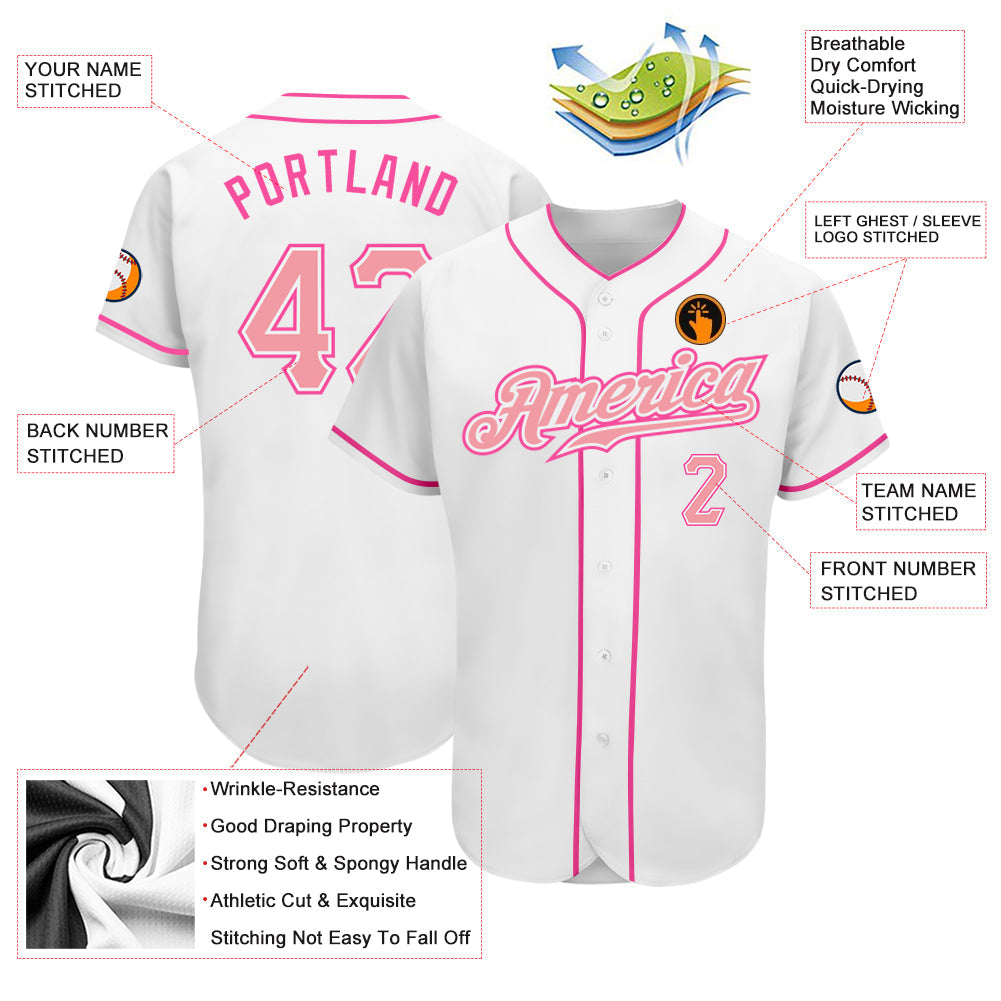 Custom White Medium Pink-Pink Authentic Baseball Jersey - Sky-Custom