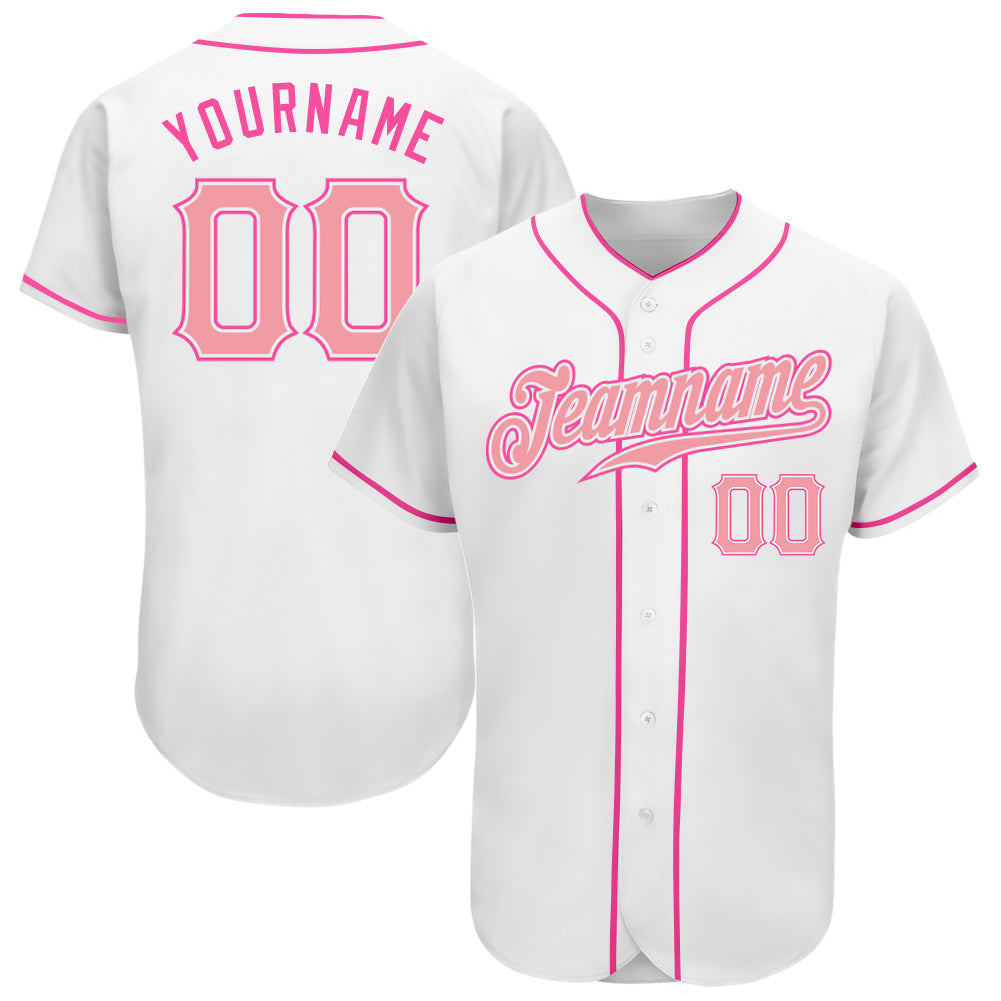Custom White Medium Pink-Pink Authentic Baseball Jersey - Sky-Custom
