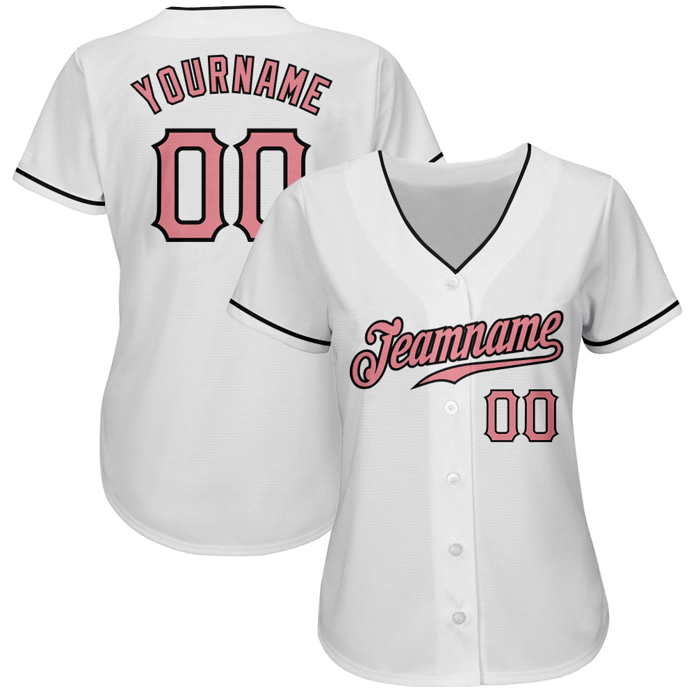 Custom White Pink-Black Authentic Baseball Jersey - Sky-Custom