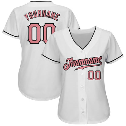 Custom White Pink-Black Authentic Baseball Jersey - Sky-Custom