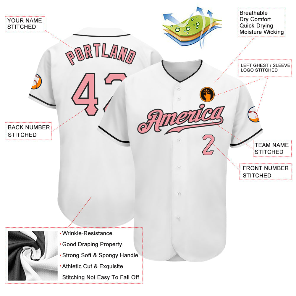 Custom White Pink-Black Authentic Baseball Jersey - Sky-Custom