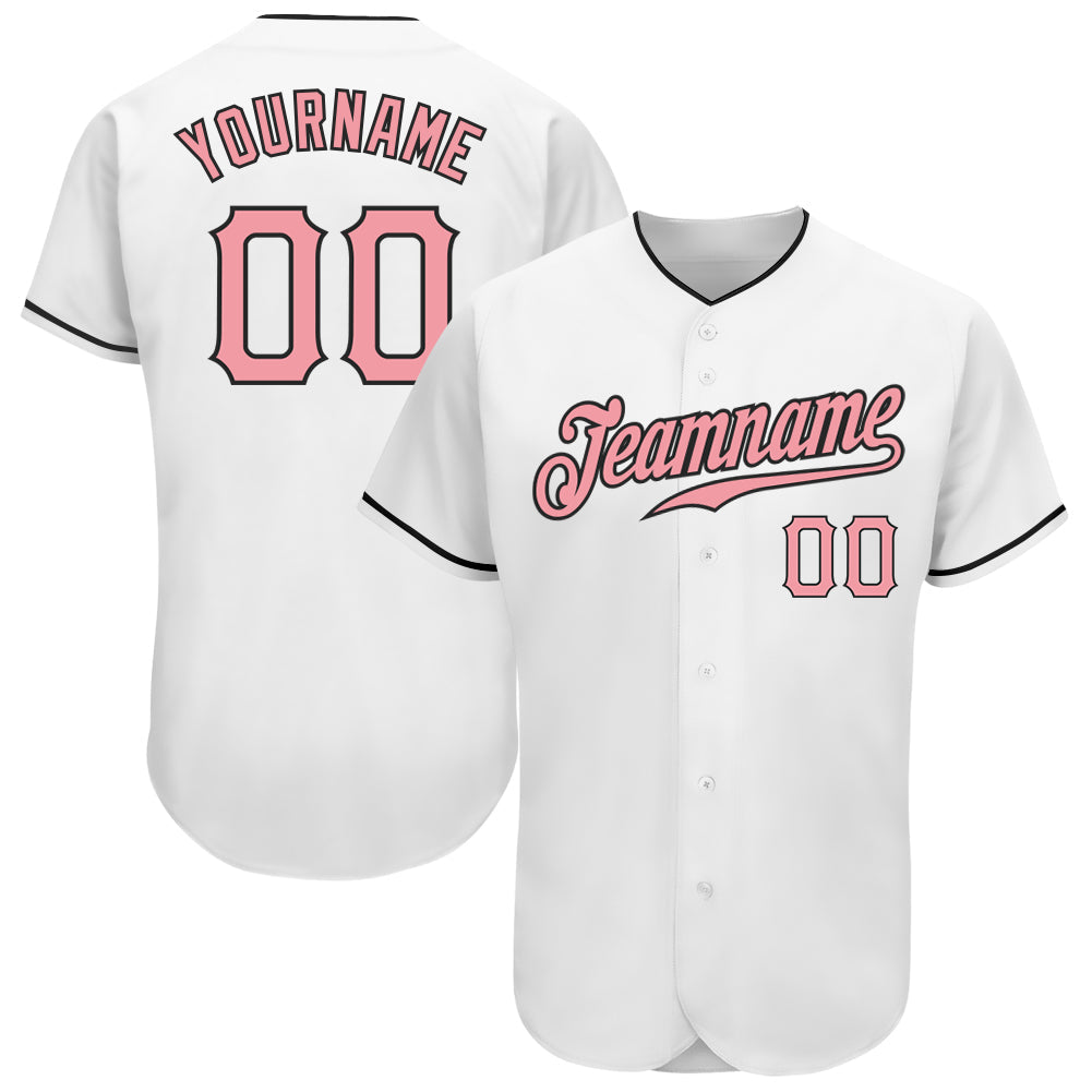 Custom White Pink-Black Authentic Baseball Jersey - Sky-Custom
