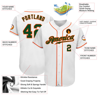 Custom White Green-Orange Authentic Baseball Jersey - Sky-Custom